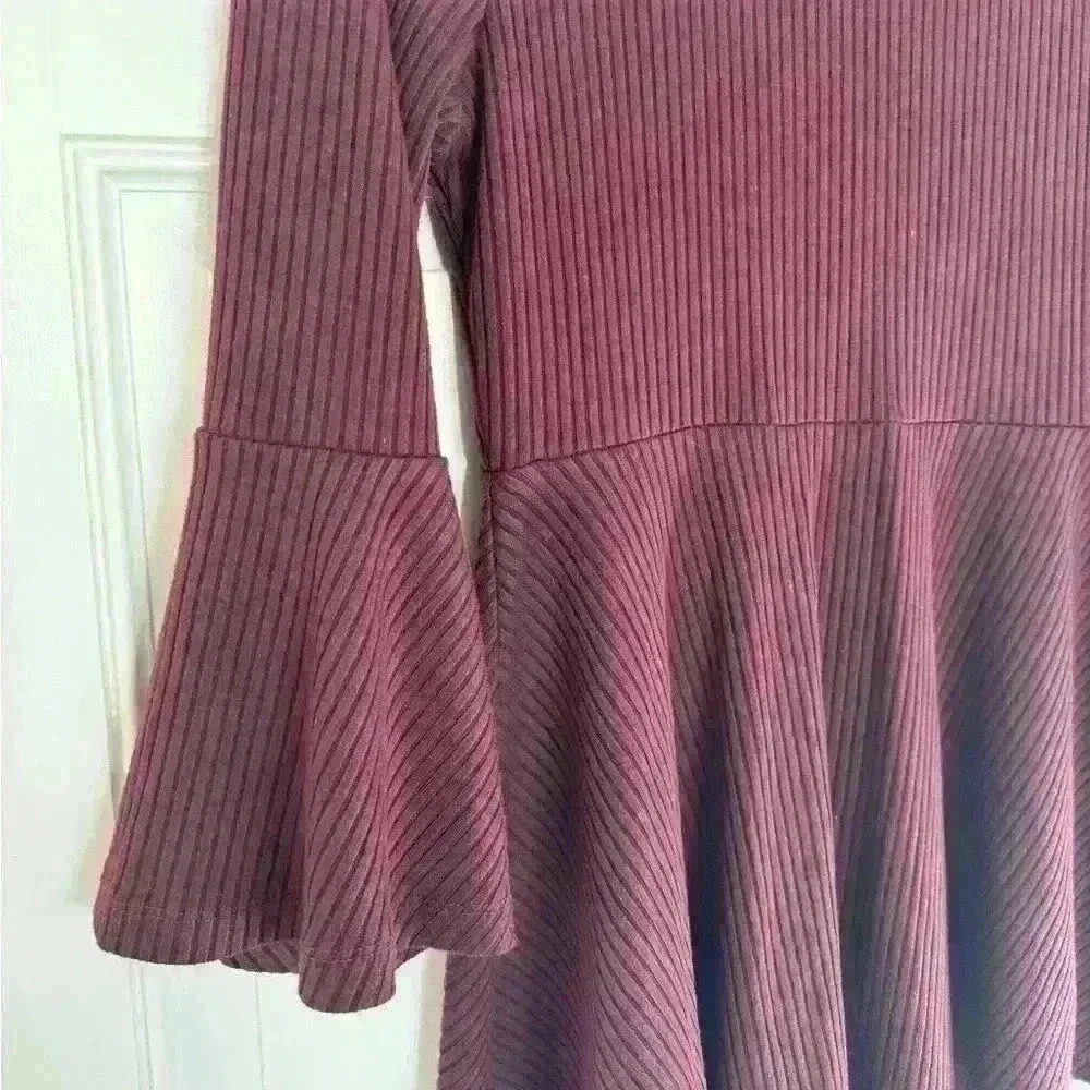 Motherhood Maternity Peplum Ribbed Top | Size Small | Bell Sleeves | Burgundy - Picture 3 of 5